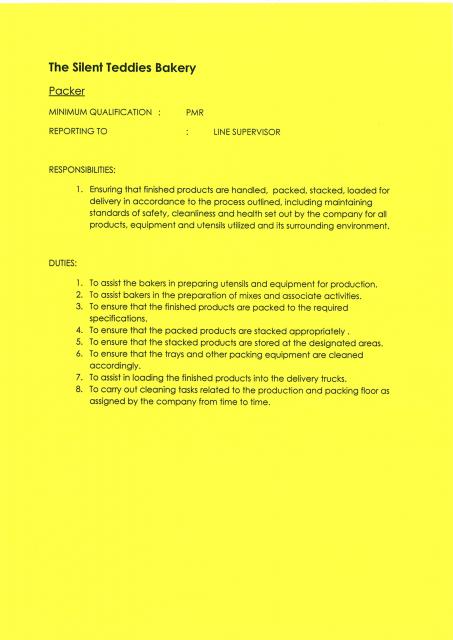 Packer vacancy available at The Silent Teddies Bakery